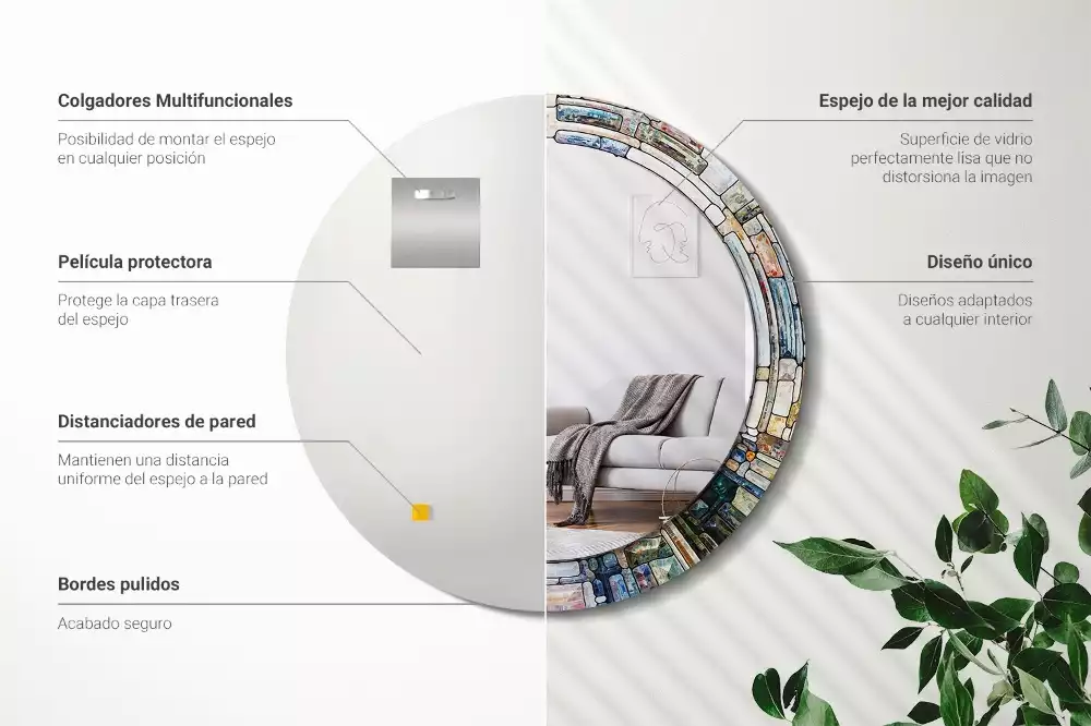 Oglindă rotundă ramă cu imprimeu Vitraliu