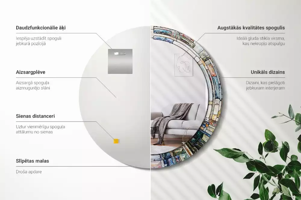 Oglindă rotundă ramă cu imprimeu Vitraliu