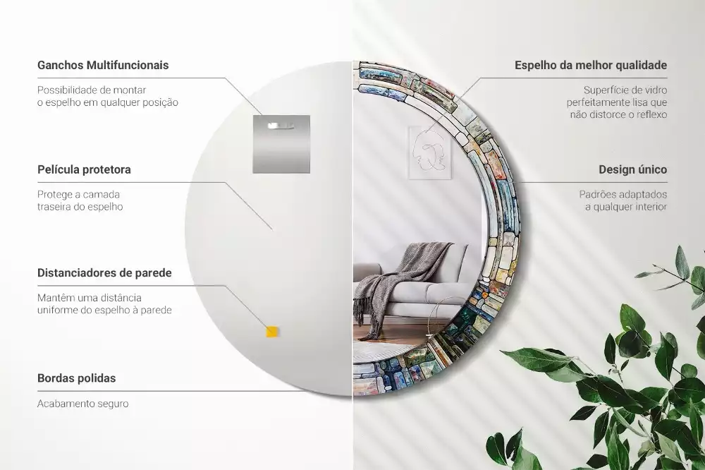 Oglindă rotundă ramă cu imprimeu Vitraliu