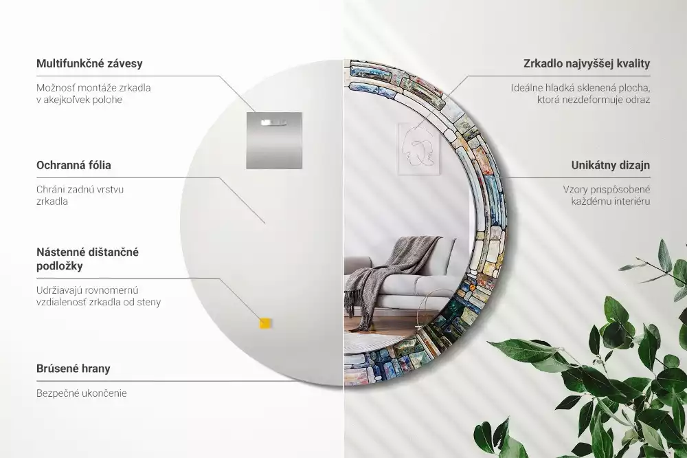 Oglindă rotundă ramă cu imprimeu Vitraliu