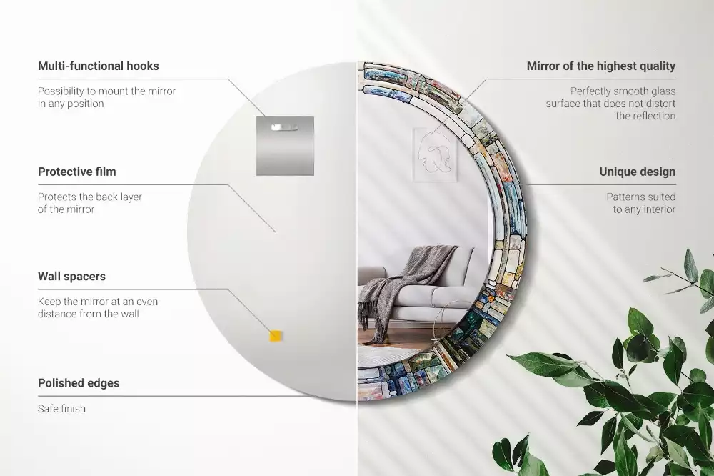 Oglindă rotundă ramă cu imprimeu Vitraliu