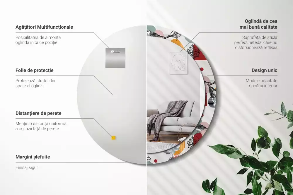 Oglindă cu decor rotundă Pată vintage