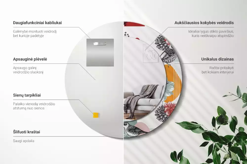 Oglindă cu decor rotundă Pată vintage