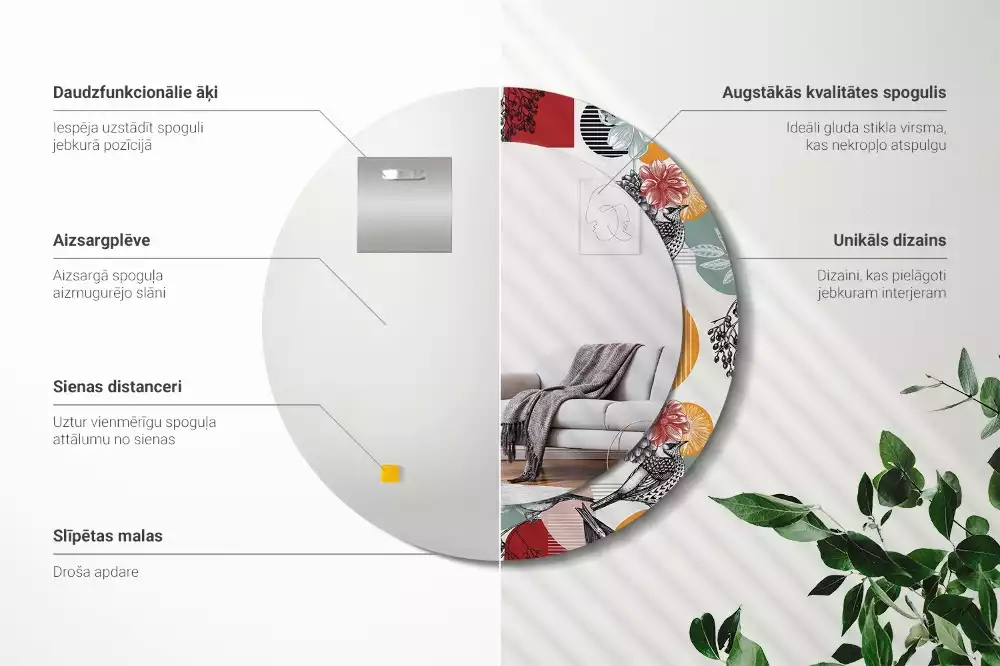 Oglindă cu decor rotundă Pată vintage