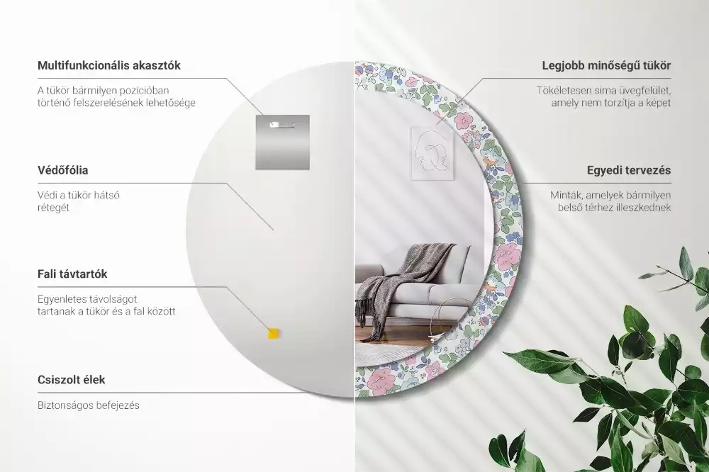 Oglindă rotundă imprimată Floricele colorate