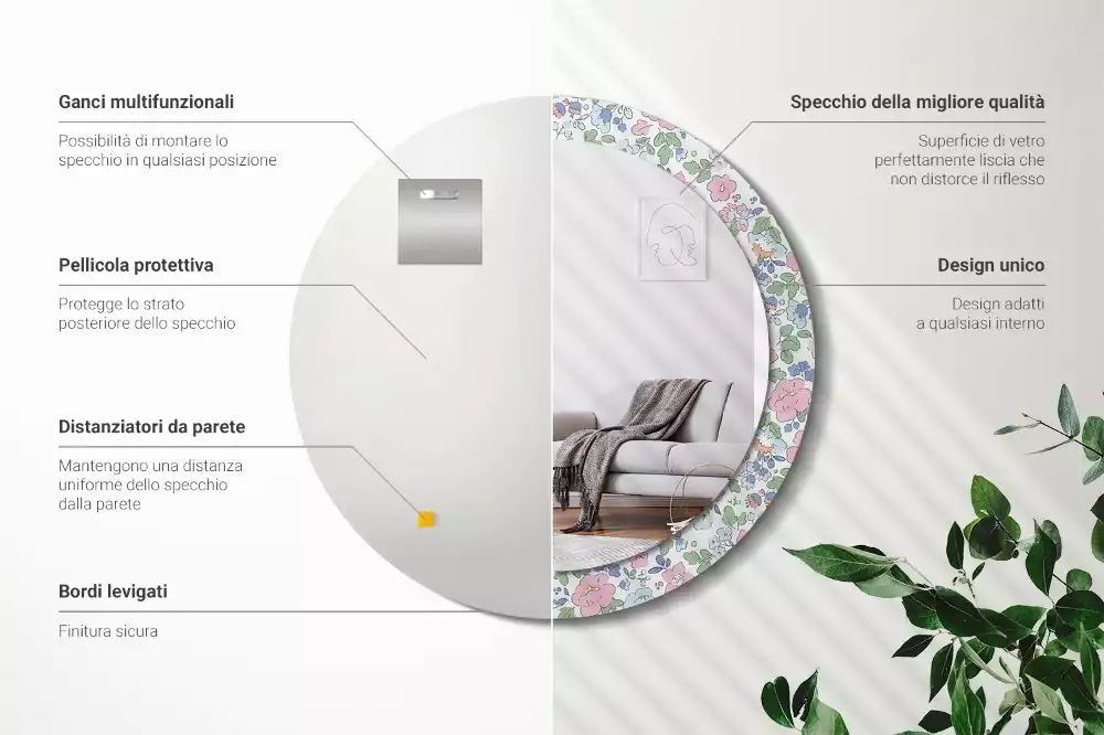 Oglindă rotundă imprimată Floricele colorate