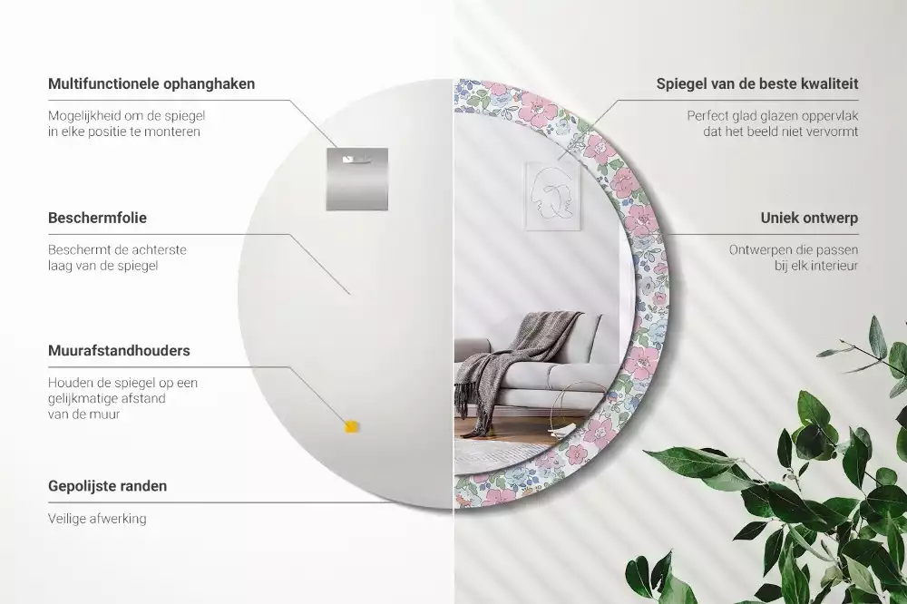 Oglindă rotundă imprimată Floricele colorate