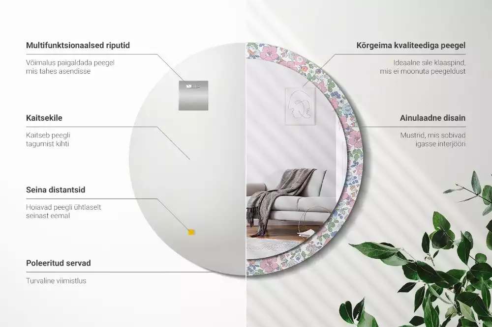 Oglindă rotundă imprimată Floricele colorate