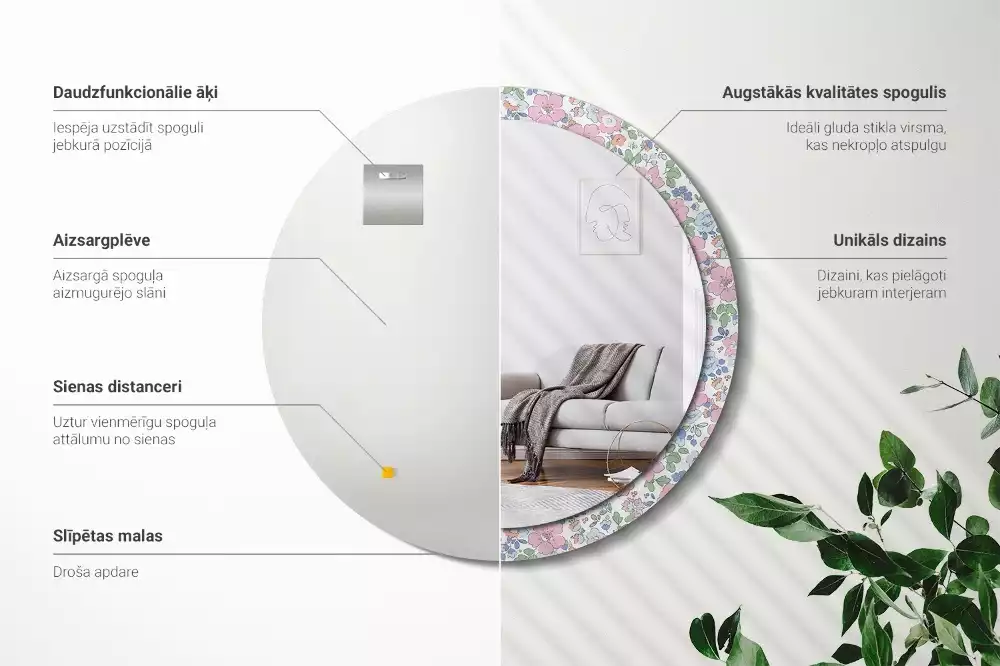 Oglindă rotundă imprimată Floricele colorate