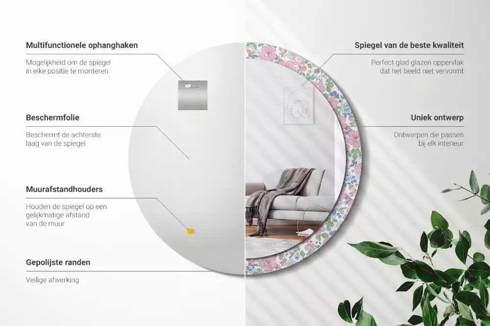 Oglindă rotundă imprimată Floricele colorate