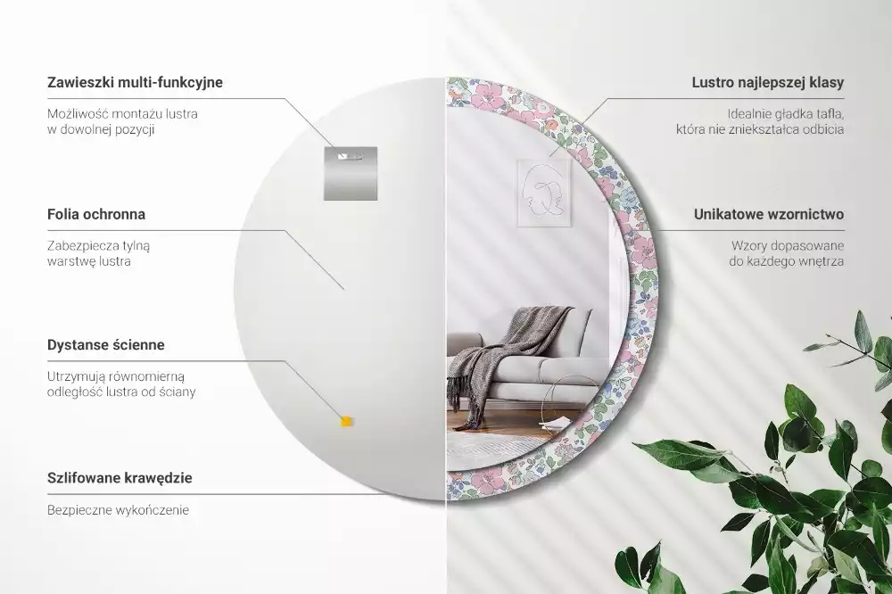 Oglindă rotundă imprimată Floricele colorate