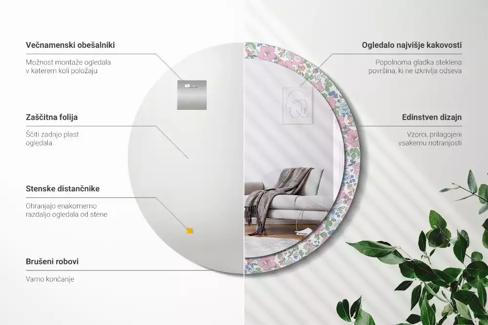 Oglindă rotundă imprimată Floricele colorate