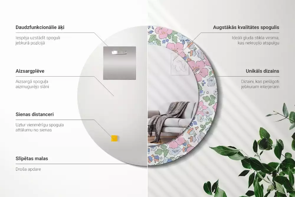 Oglindă rotundă imprimată Floricele colorate