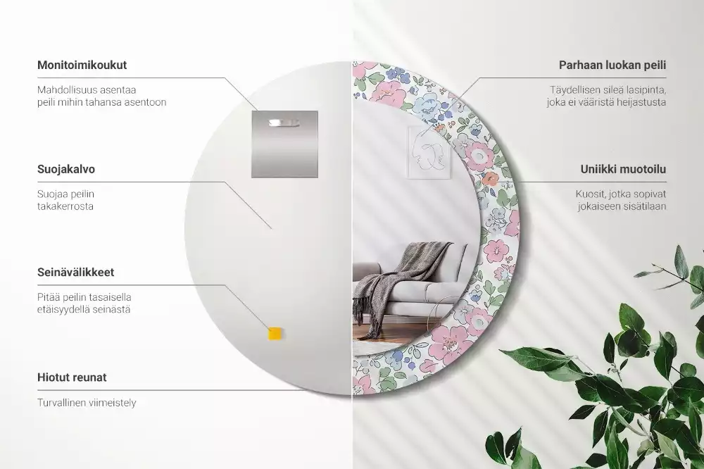 Oglindă rotundă imprimată Floricele colorate