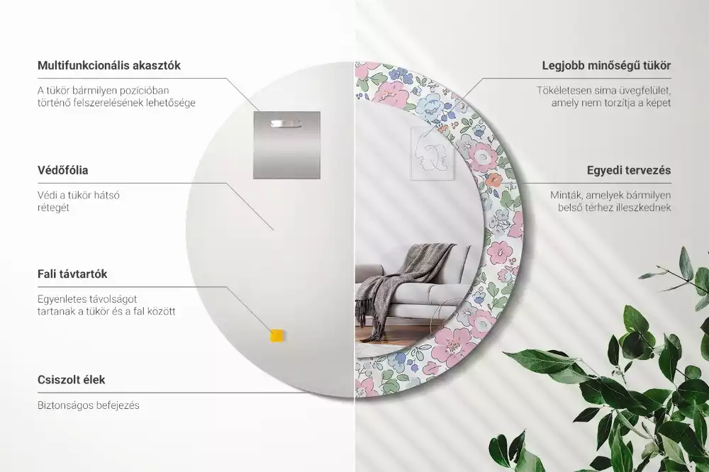 Oglindă rotundă imprimată Floricele colorate