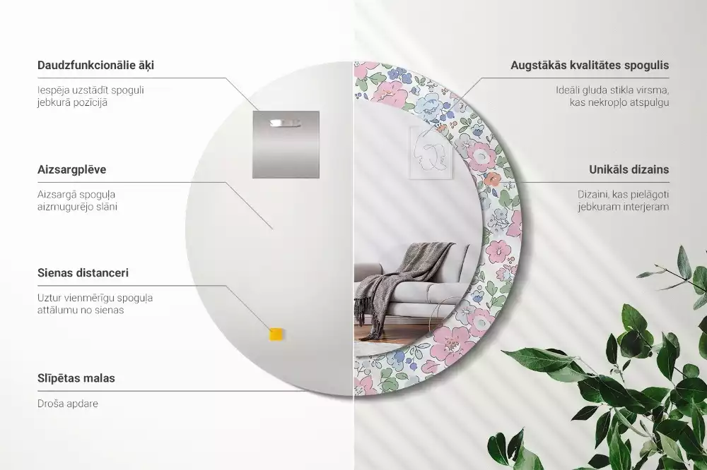 Oglindă rotundă imprimată Floricele colorate