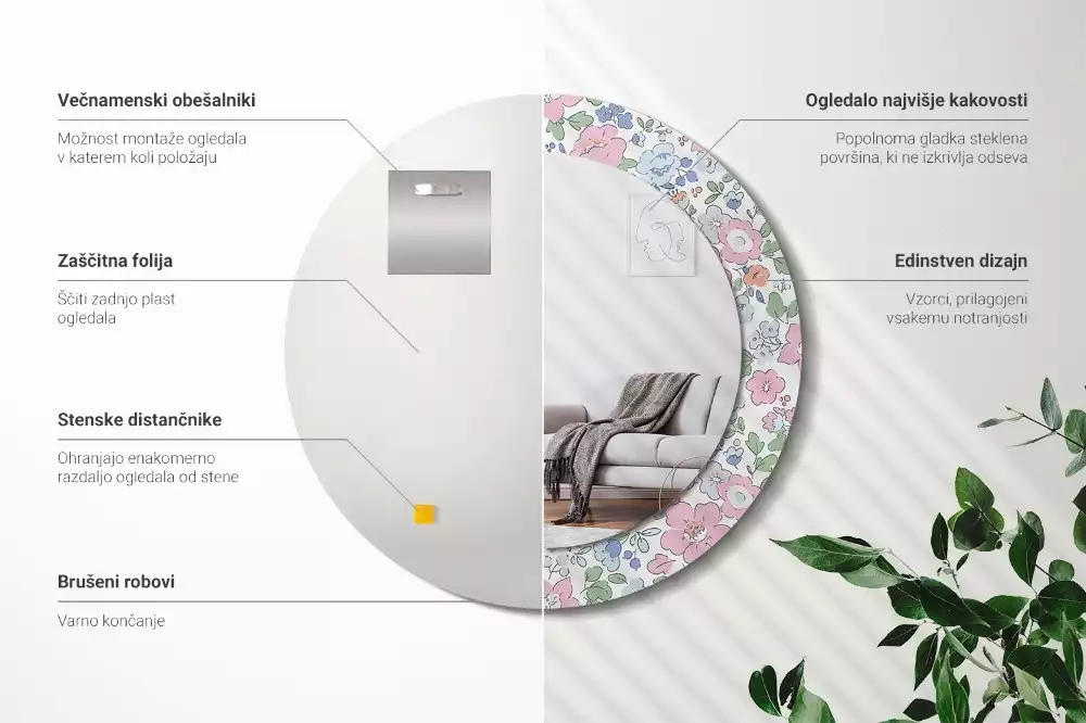 Oglindă rotundă imprimată Floricele colorate