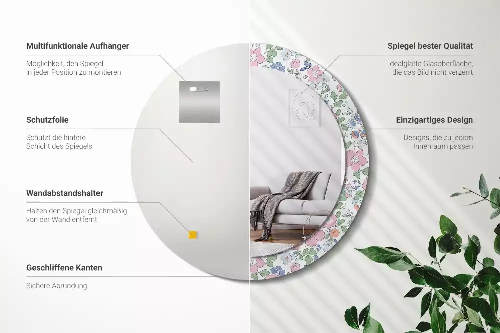 Oglindă rotundă imprimată Floricele colorate