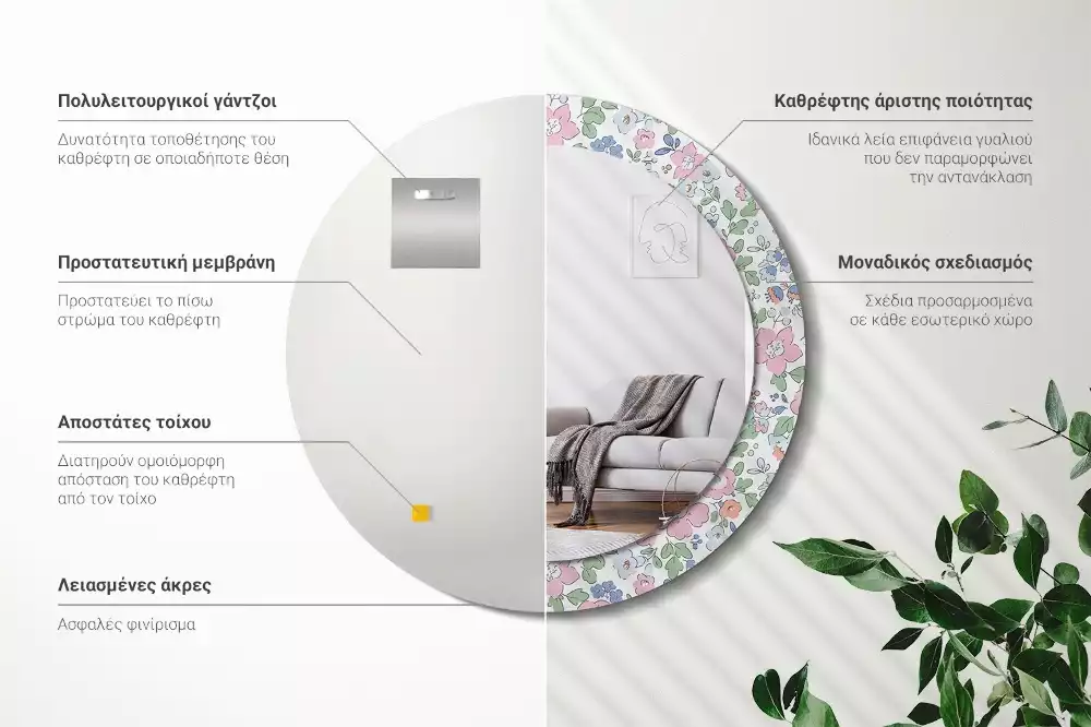 Oglindă rotundă imprimată Floricele colorate