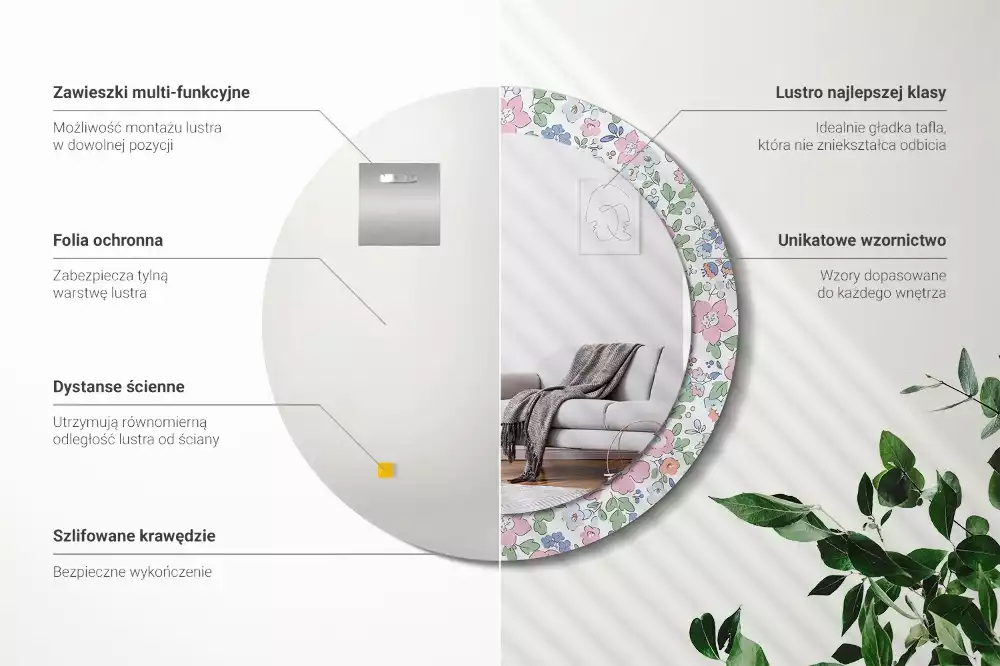 Oglindă rotundă imprimată Floricele colorate