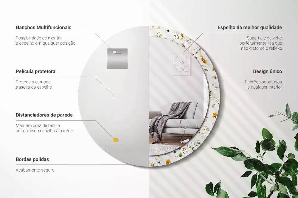 Oglindă rotundă ramă cu imprimeu Flori de câmp