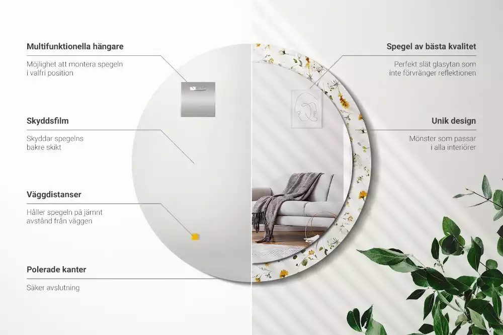 Oglindă rotundă ramă cu imprimeu Flori de câmp