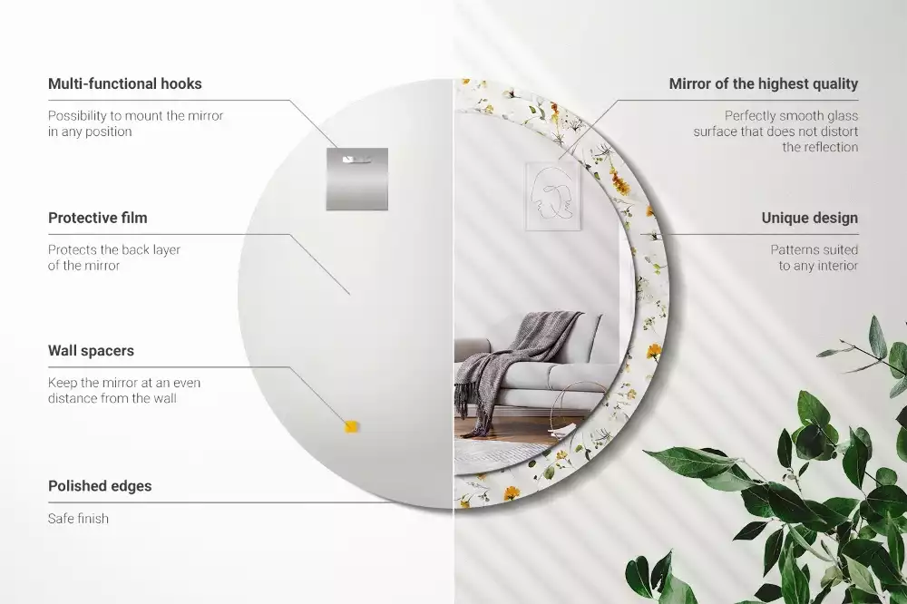 Oglindă rotundă ramă cu imprimeu Flori de câmp