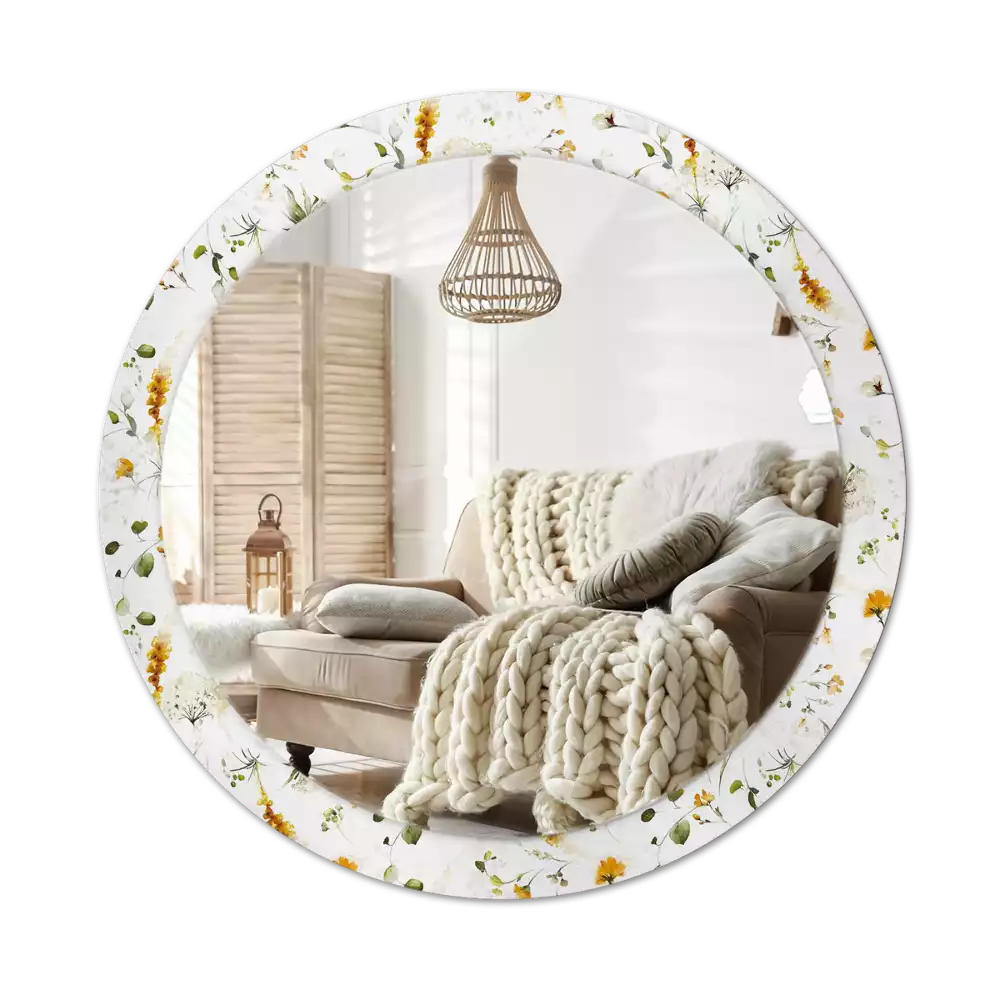 Oglindă rotundă ramă cu imprimeu Flori de câmp