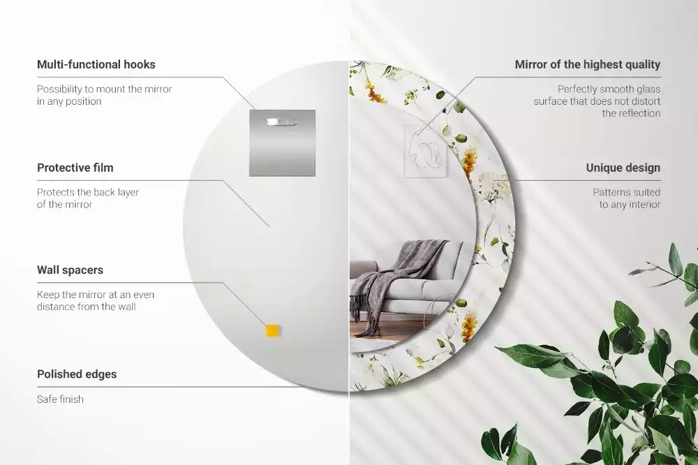 Oglindă rotundă ramă cu imprimeu Flori de câmp