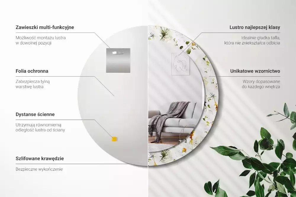 Oglindă rotundă ramă cu imprimeu Flori de câmp