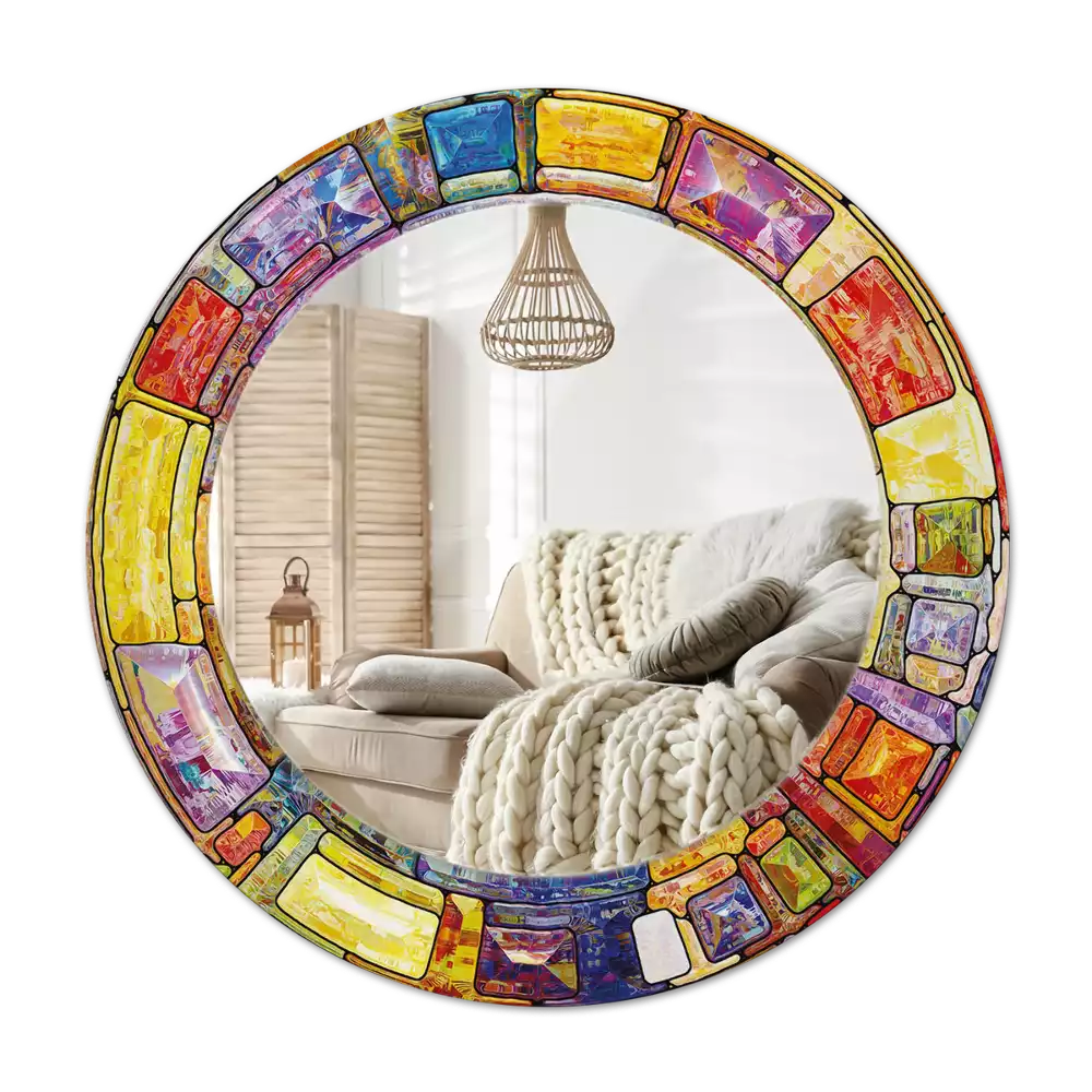 Oglindă cu decor rotundă Vitraliu colorat