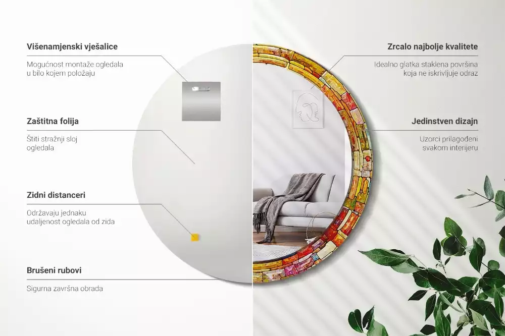 Oglindă cu decor rotundă Vitraliu colorat