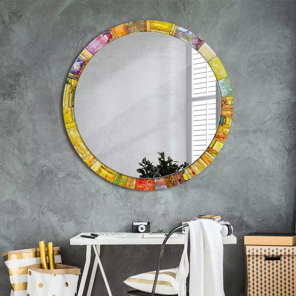 Oglindă cu decor rotundă Vitraliu colorat