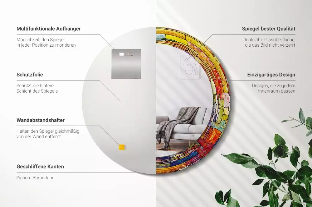 Oglindă cu decor rotundă Vitraliu colorat