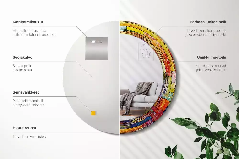 Oglindă cu decor rotundă Vitraliu colorat