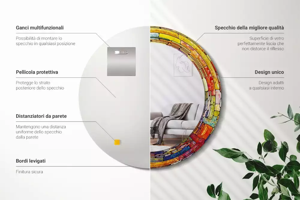 Oglindă cu decor rotundă Vitraliu colorat