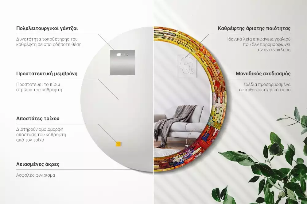 Oglindă cu decor rotundă Vitraliu colorat