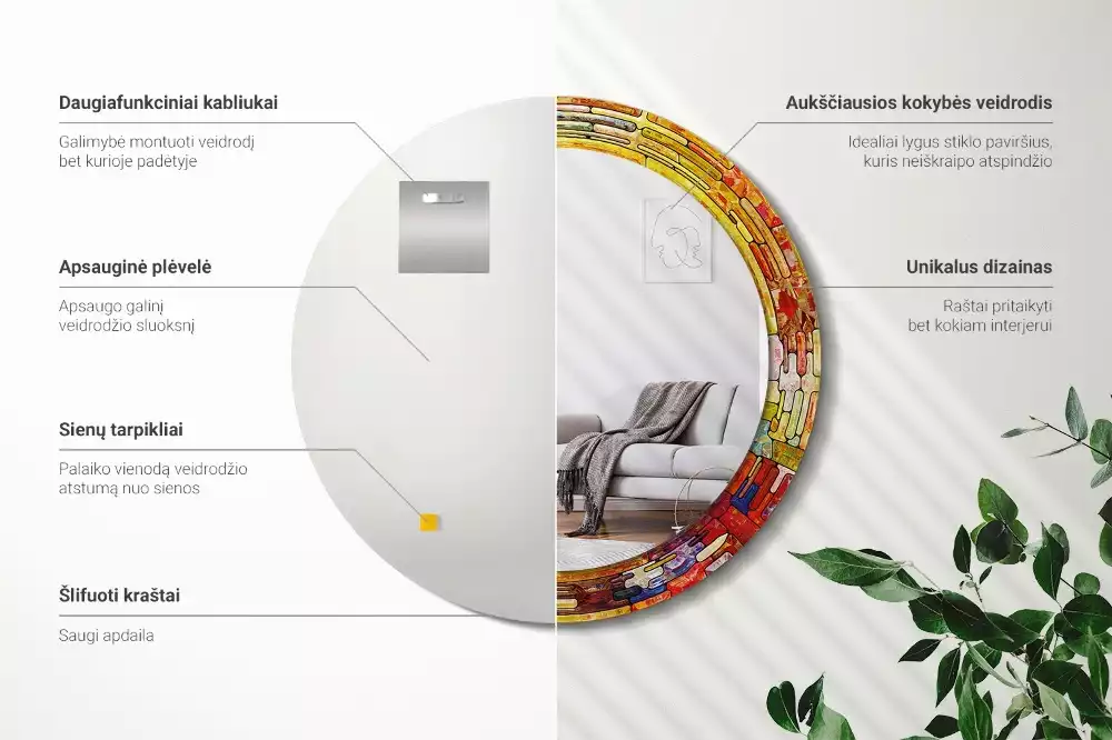 Oglindă cu decor rotundă Vitraliu colorat