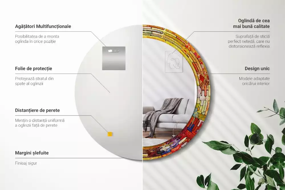 Oglindă cu decor rotundă Vitraliu colorat