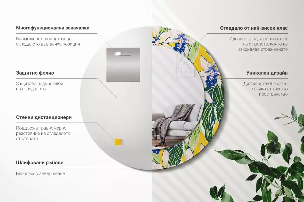 Oglindă rotundă imprimată Orhidee