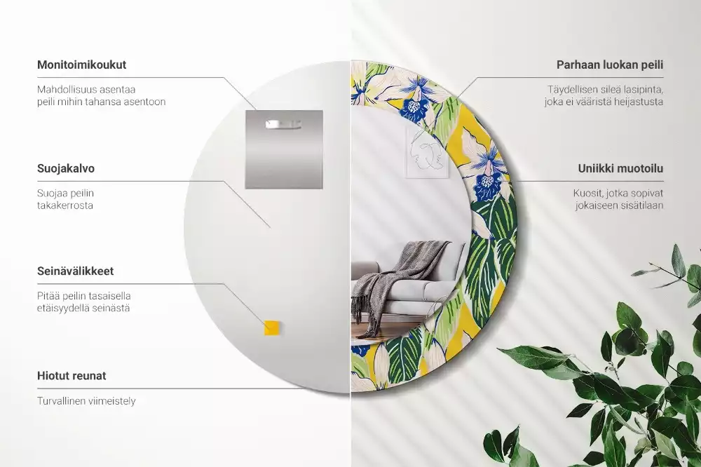 Oglindă rotundă imprimată Orhidee