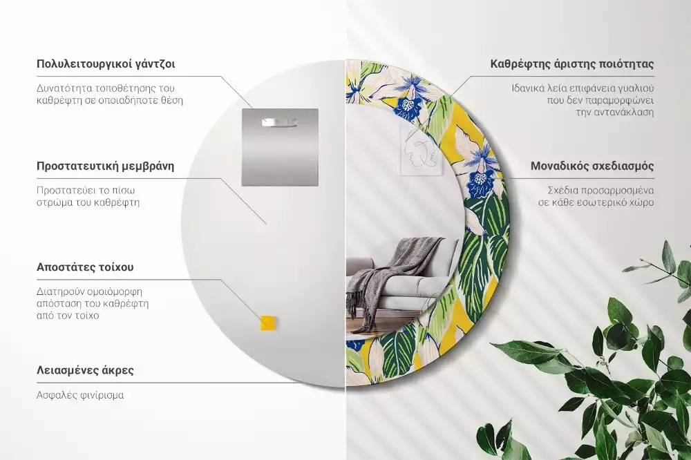 Oglindă rotundă imprimată Orhidee