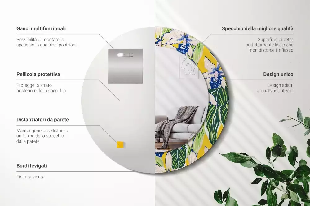 Oglindă rotundă imprimată Orhidee