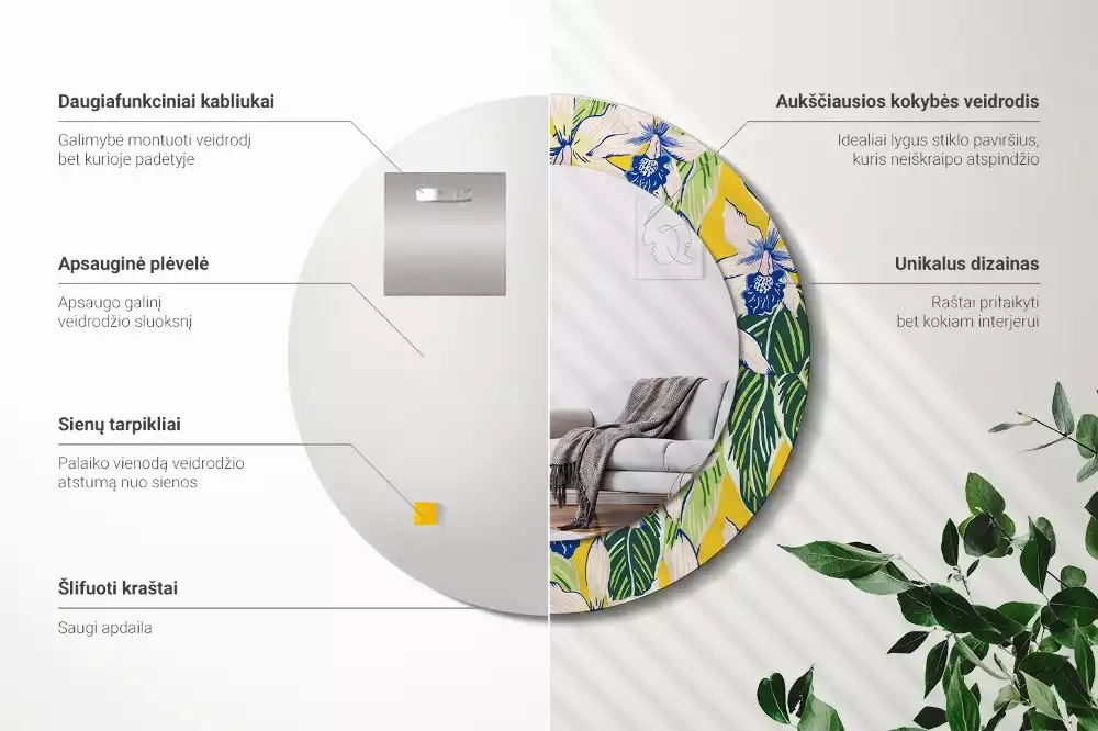 Oglindă rotundă imprimată Orhidee