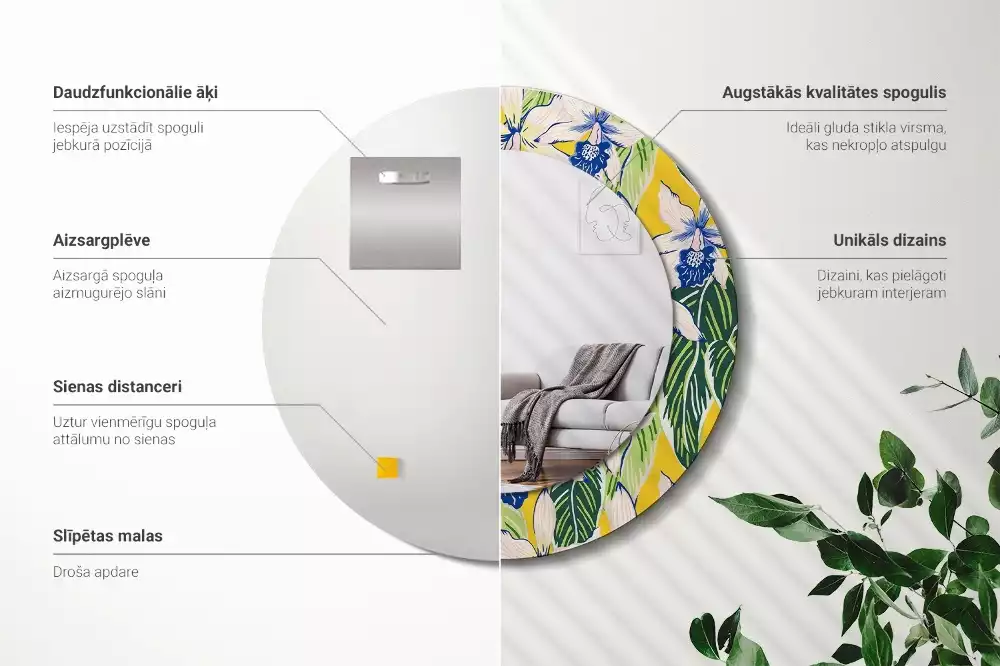 Oglindă rotundă imprimată Orhidee