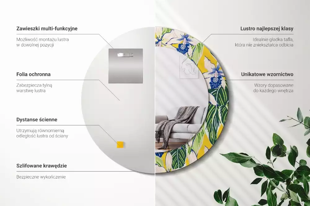 Oglindă rotundă imprimată Orhidee