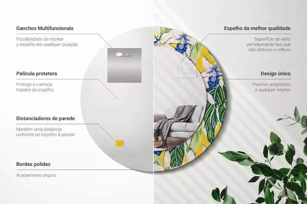 Oglindă rotundă imprimată Orhidee