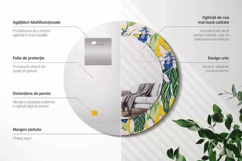 Oglindă rotundă imprimată Orhidee