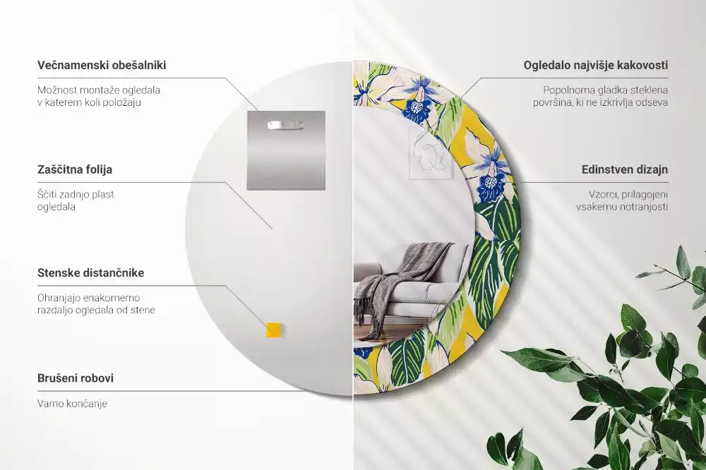 Oglindă rotundă imprimată Orhidee