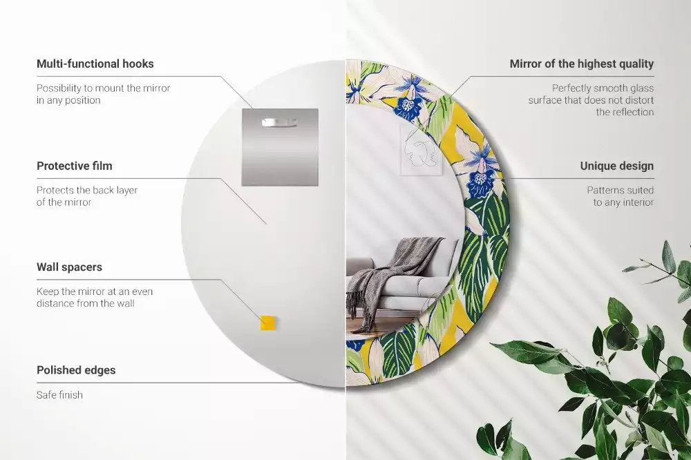 Oglindă rotundă imprimată Orhidee